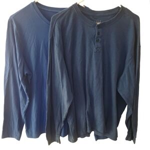 Lot of 2 Mens Long Sleeve Shirts Size XL Blue Henley Crewneck Gorpcore Normcore